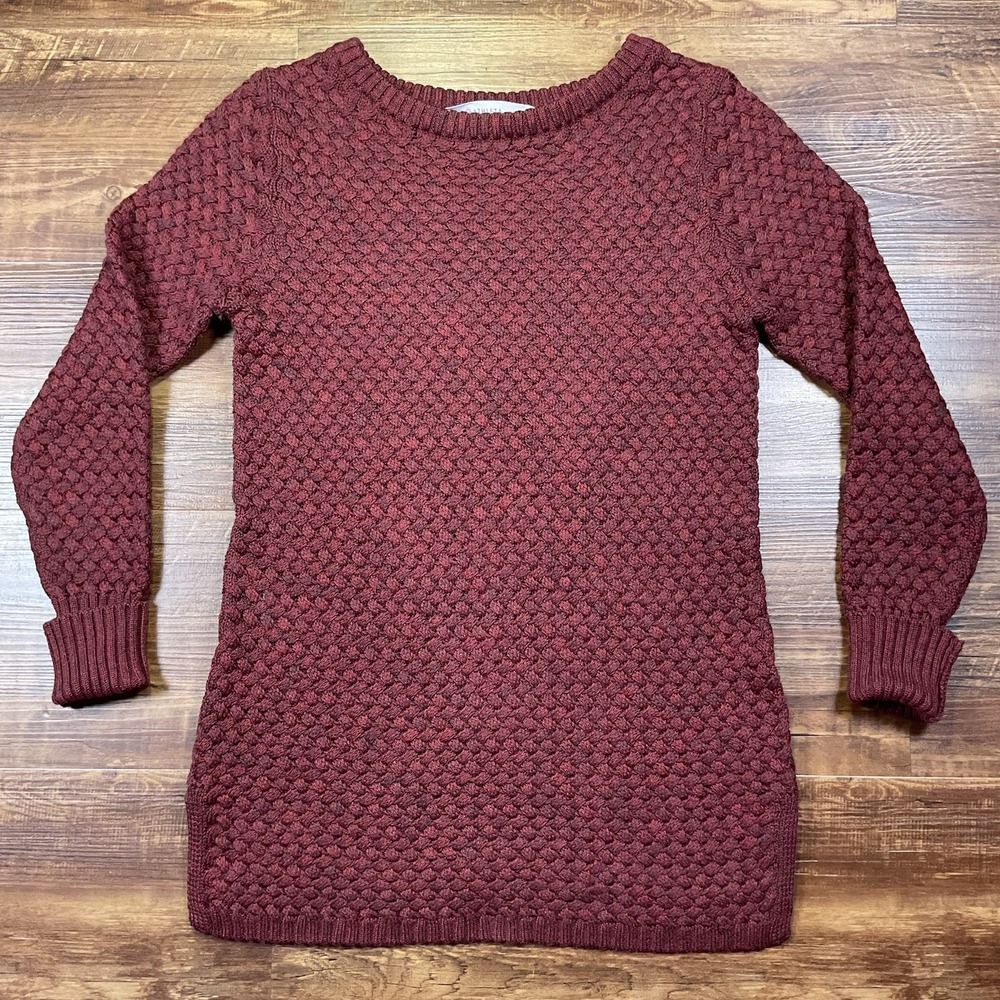 Athleta Mari Cypress Sweater Women's XXS Maroon Red Basketweave Wool Blend
